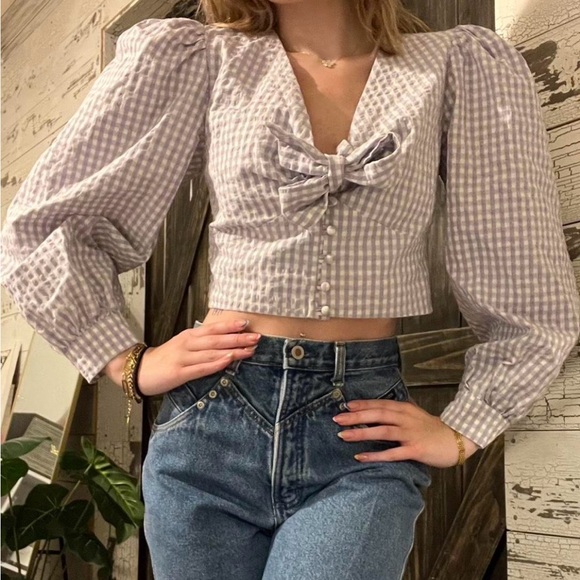 Maeve Lavender Checkered Blouse with Bow - Picture 4 of 4